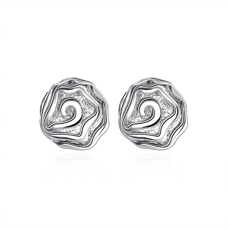 Женские серьги-гвоздики в виде розы из серебра 925 пробы