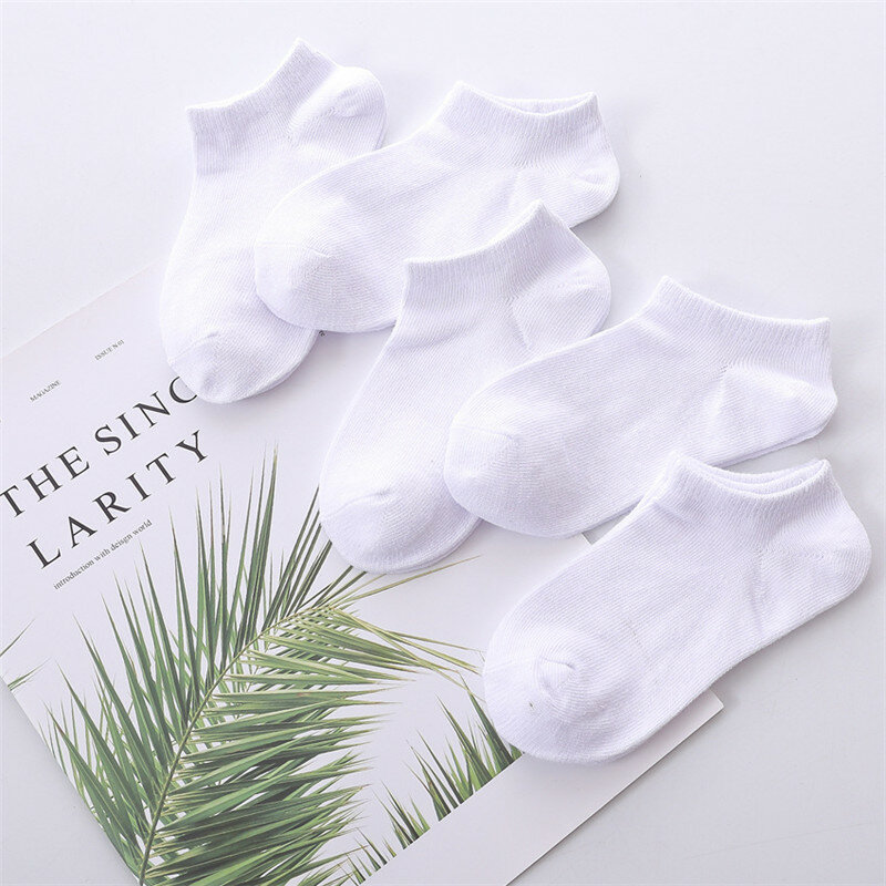 5 Pairs/lot 1 to 12 Years Summer Solid White Cotton Socks For Children Socks Spring No-show Low Cut Socks Boys Girls Boat Socks