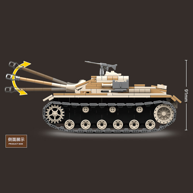 WW2 militar Alemania III tanque de bloques de construcción, tanque militar en bloques, Arma de soldado del ejército, juego de ensamblaje para niños, juguetes para niños