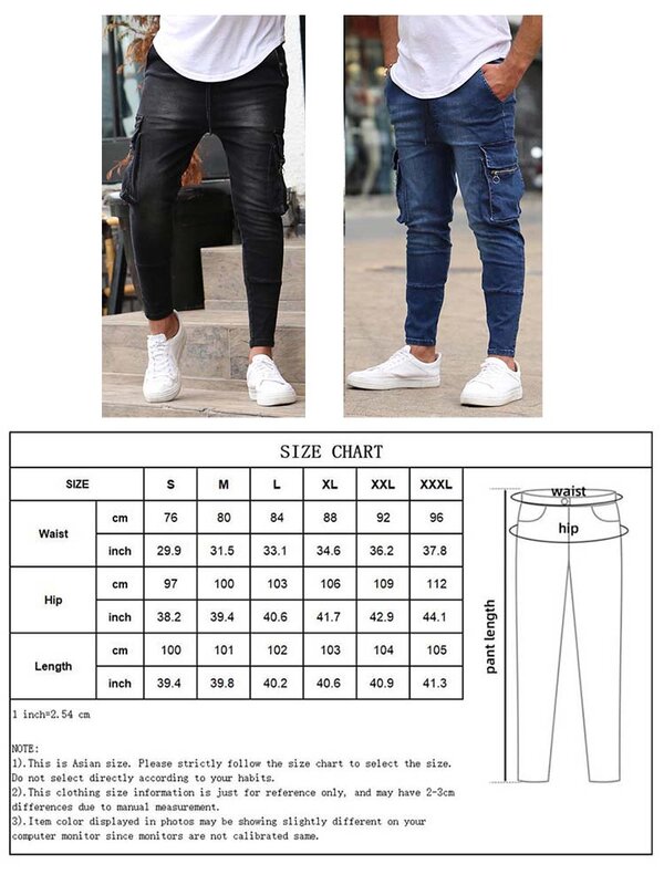 Jean à poches multiples pour homme, pantalon en Denim, noir et bleu, style Hip-Hop, Slim, Jogging, Streetwear, nouvelle collection