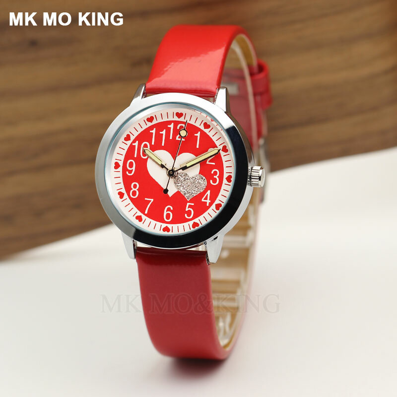 Luksusowa marka Casual czerwony słodki miłość dzieci chłopcy dziewczęta dzieci zegarek kwarcowy zegarek zegar bransoletka Reloj Christmas Party prezent
