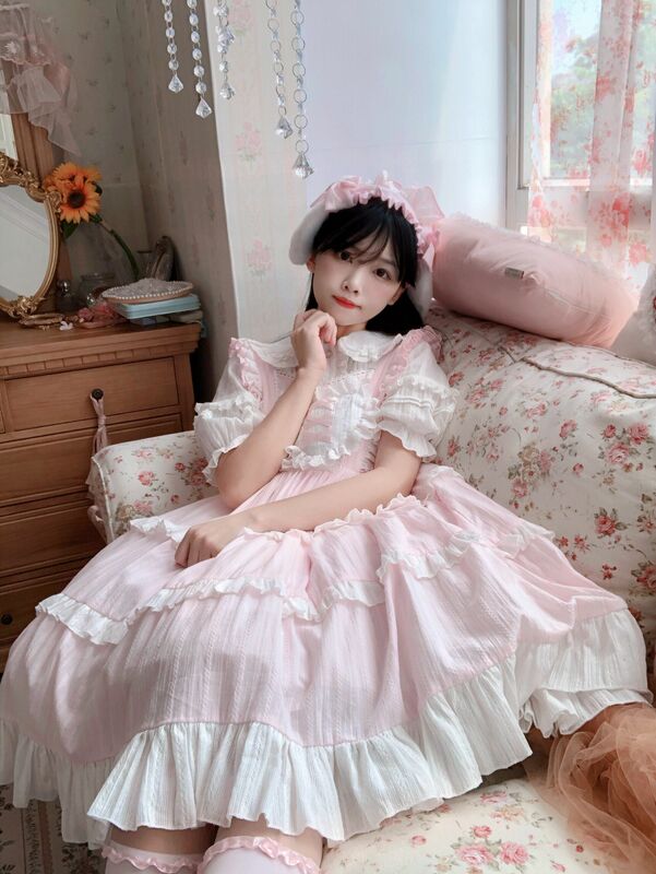 Kawaii Лолита принцесса мягкие милые японские однотонные слинги Jsk летние чаевечерние косплей костюмы платье