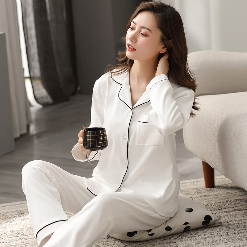 Conjunto de pijama feminino liso 100% algodão, 2 peças, conjunto macio, roupa de dormir, pijama feminino para casa