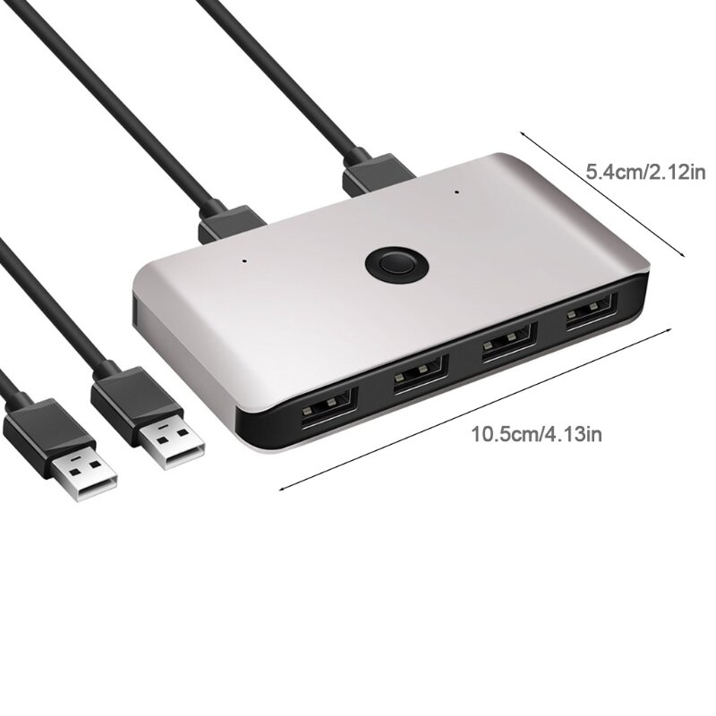 Rocketek-Selector de interruptor USB KVM, adaptador de interruptor KVM, 2 PC, para compartir 4 dispositivos USB 2,0 3,0, caja periférica, Hub, un botón
