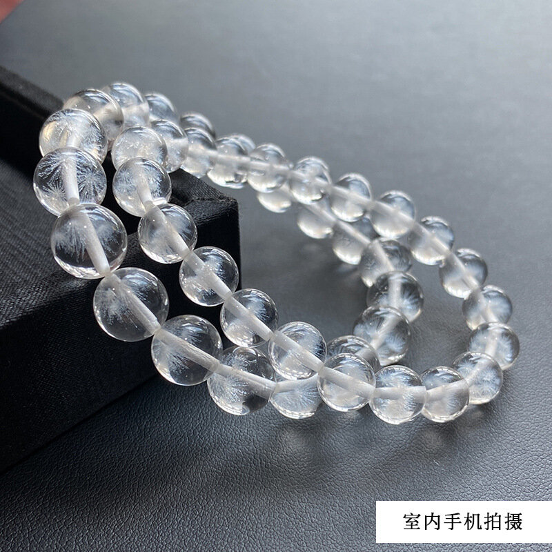 Genuine Natural White Rutilated Quartz Crystal Bracelet Snow Clear Round Beads Women Men Rare Brazil 8mm 10mm  AAAAAA