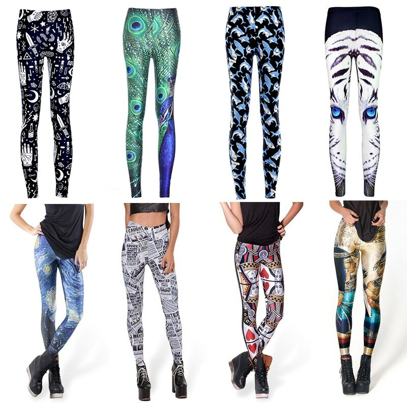 Sexy Slim High Waist Leggings para Mulheres, Tigre, Tubarão, Star Art Printing, Calças Fitness, Presente de Natal, Moda, Novo