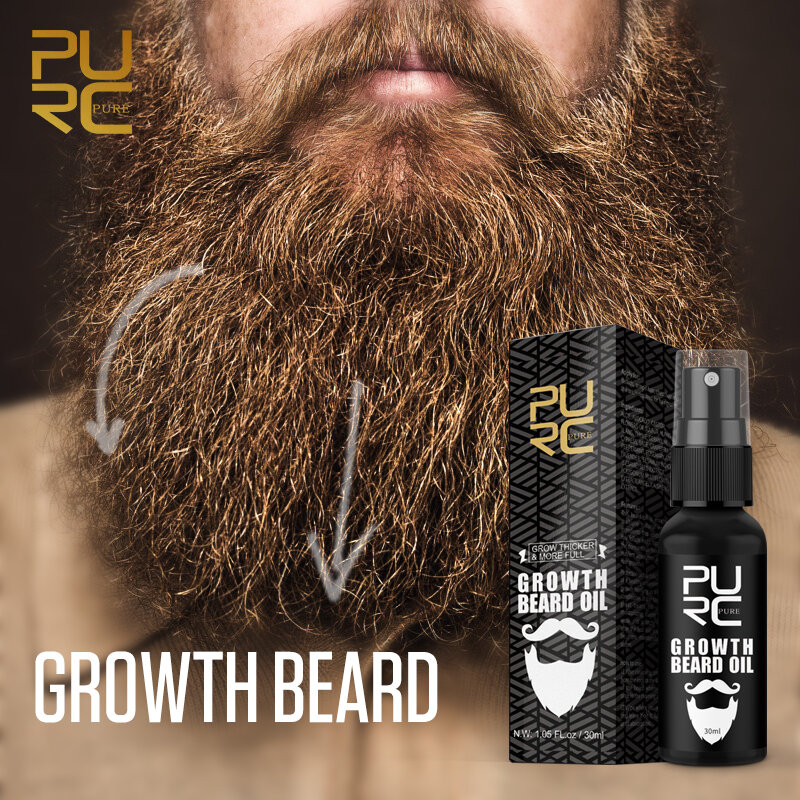 PURC Grow Th Beard Oil Grow เคราหนาๆเต็มรูปแบบ Thicken น้ำมันเคราสำหรับหนวดเคราผู้ชาย Grooming Treatment เครา care