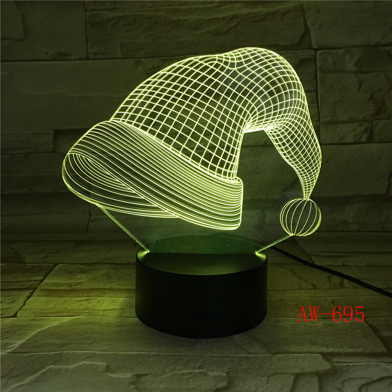 새로운 스타일 크리스마스 모자 3D 비주얼 터치 데스크 테이블 빛 LED 아크릴 램프 크리 에이 티브 led 나이트 라이트 홈 장식 Holida AW-695
