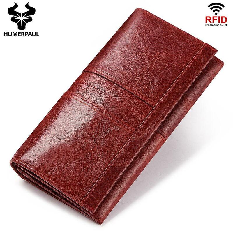 Women's RFID Long Wallet  Genuine Leather High Quality Female Casual Day Clutch Soft Cards Holder Phone Case Passport Holder
