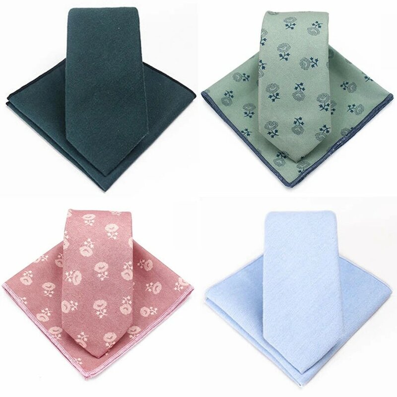 GUSLESON Fashion Cotton 6cm Tie Set For Men Printing Necktie and Handkerchief Set for Wedding Business Party Formal Gift