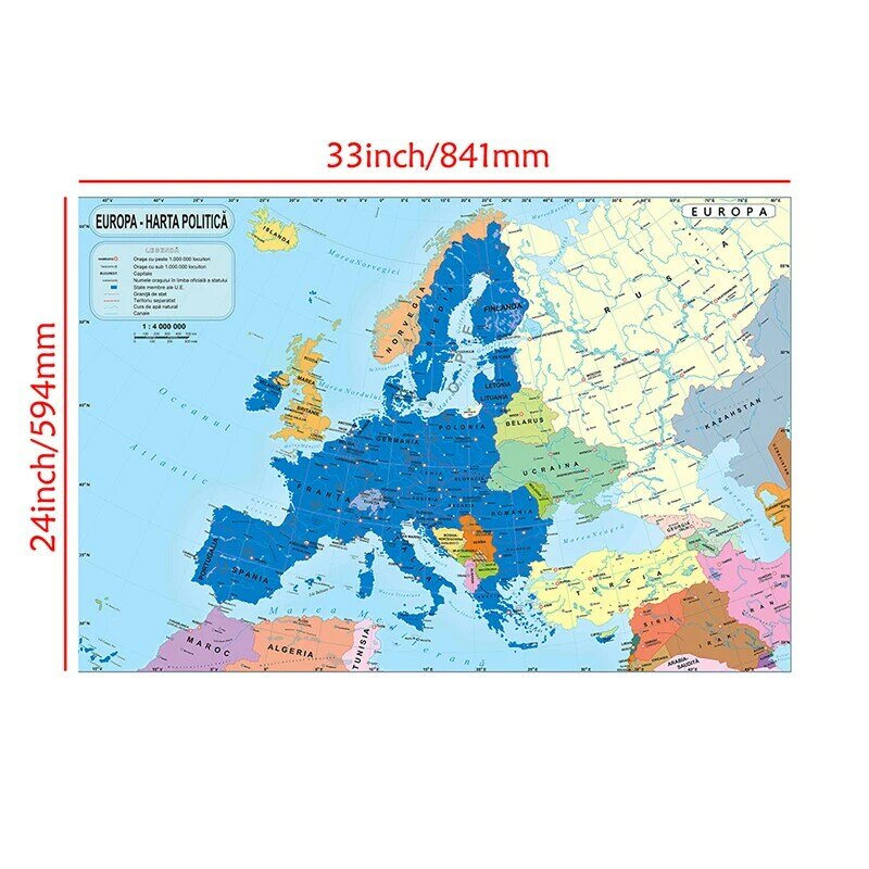 Картина на холсте, размер A1, Карта Европы, 84x59 см, карта Румынии, европейские обои, настенный постер для украшения дома, гостиной