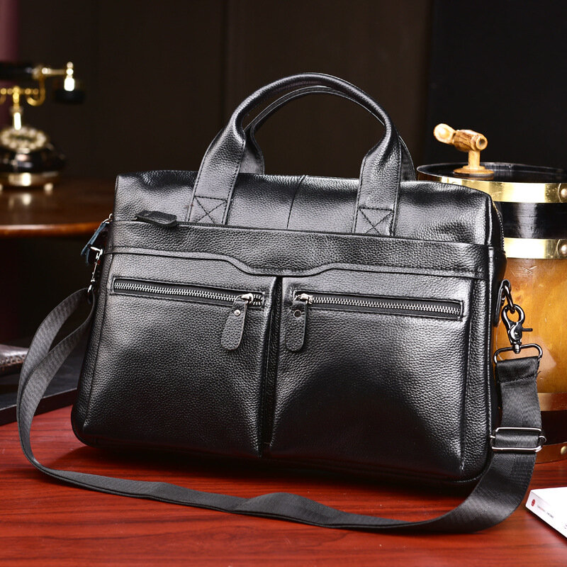 Business Laptop Bag Men Genuine Leather Handbags Male Leather Travel Briefcases Men High Quality Cowhide Leather Messenger Bags