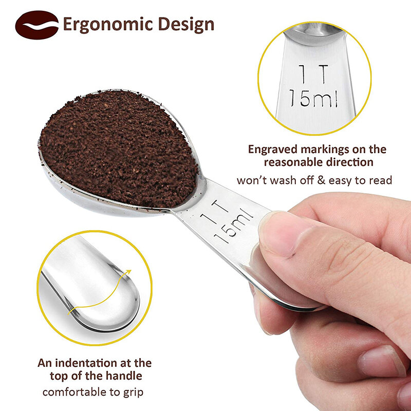 Endurance Stainless Steel Coffee Scoops & Measuring Spoons Coffeware, Exact Ergonomic Tablespoon - 1 Tbsp ou 2 Tbsp
