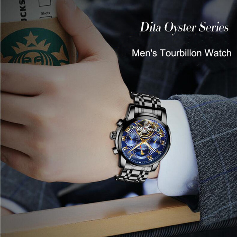 AILANG jam tangan mekanis otomatis pria, arloji merek Top mewah Tourbillon Skeleton fase bulan pria Relogio Masculino