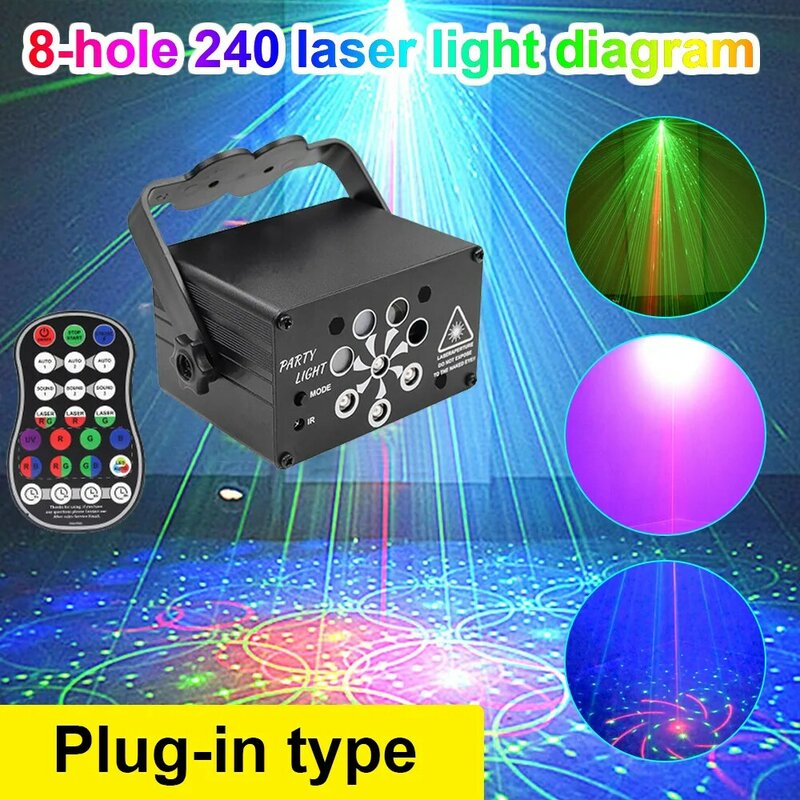 248/128 Pola RGB Lampu Panggung USB Kontrol Suara Lampu Disko Pesta Tampilkan Lampu Efek Proyektor Laser untuk Pesta Rumah KTV