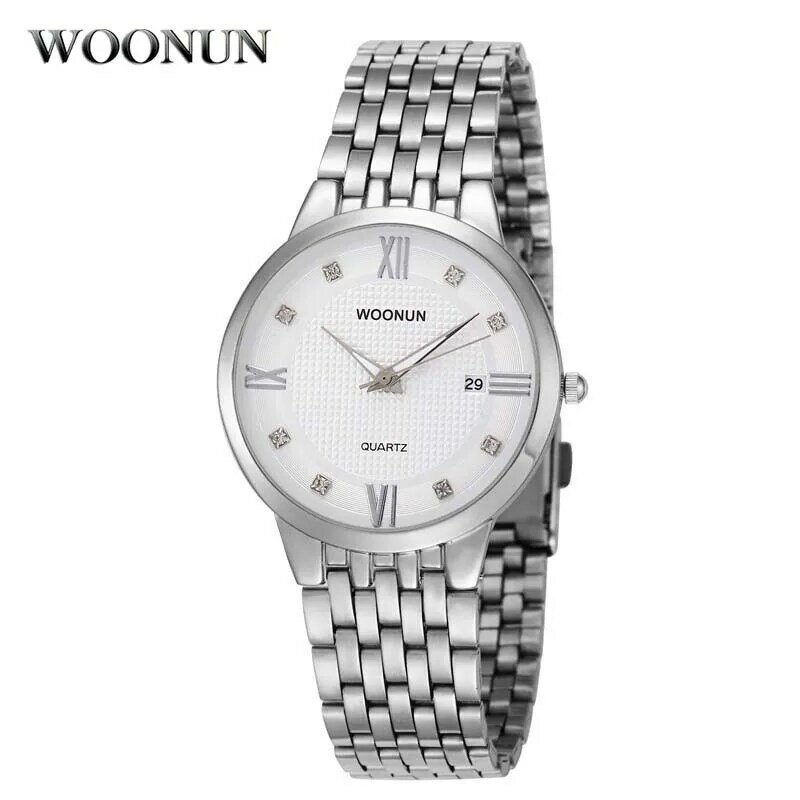 WOONUN Thin Men นาฬิกาแบรนด์ที่มีชื่อเสียงนาฬิกาผู้ชายนาฬิกากันน้ำกันกระแทกนาฬิกาวันที่นาฬิกาเงินนาฬิกาควอตซ์คลาสสิก Hodinky