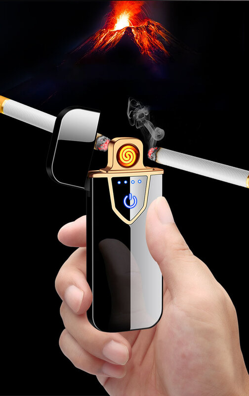 Metalowe bezpłomieniowe elektryczne zapalniczki zapalniczka do ładowania dotykowy indukcyjny wiatroodporny ultra-cienki USB zapalniczki gadżety dla mężczyzn