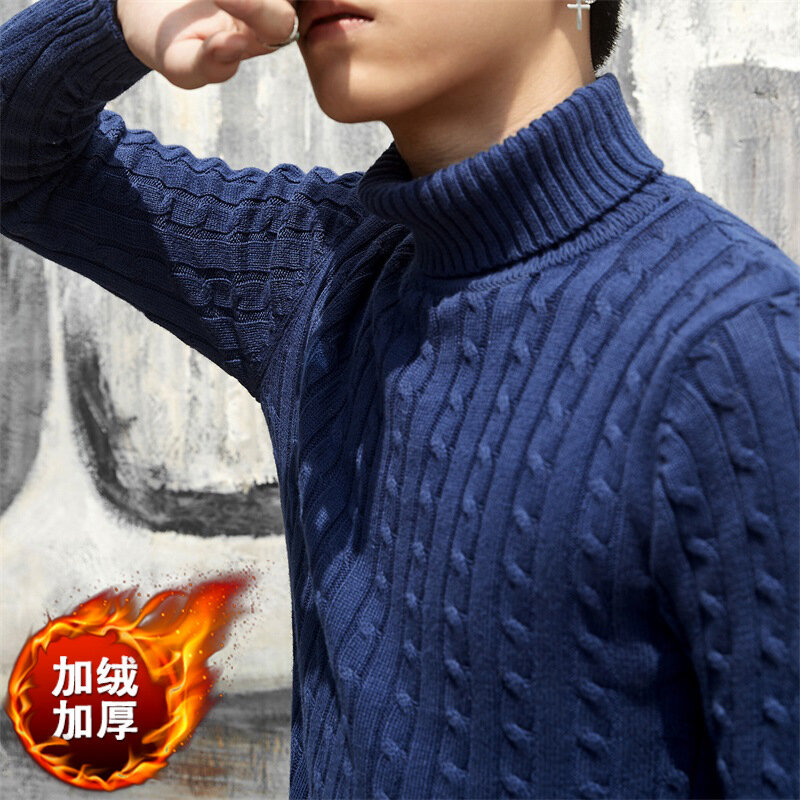 Outono novo coreano masculino lapela plus veludo suéter masculino grosso camisola de algodão base