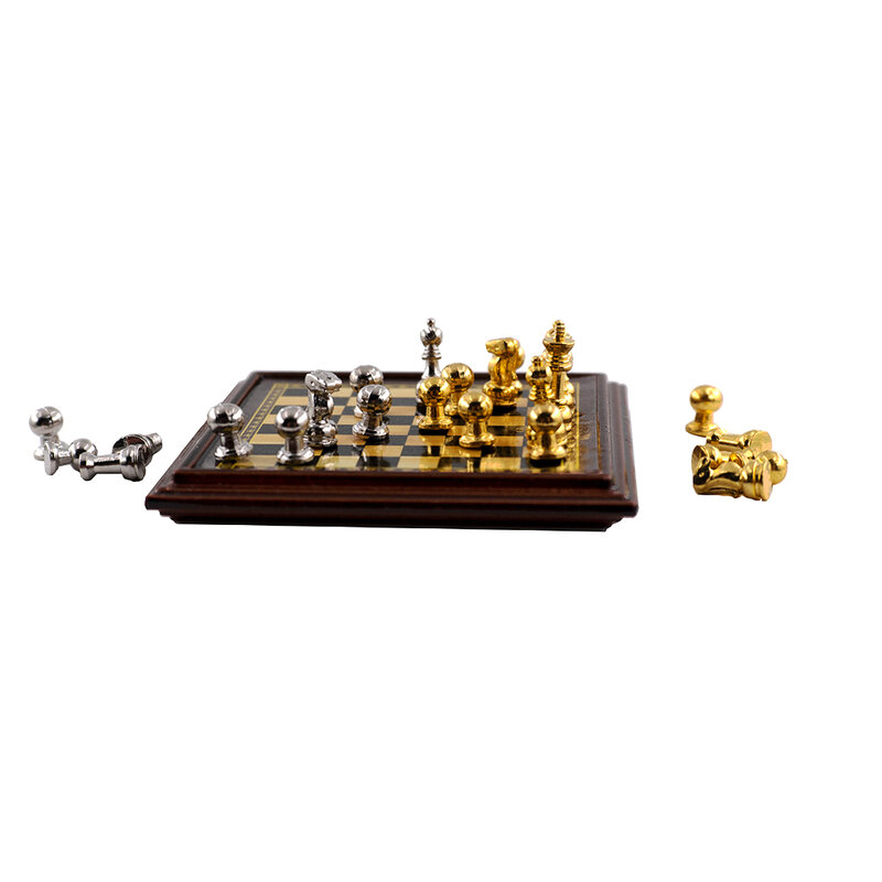 1/12 Dollhouse Miniature Phụ Kiện Mini Hợp Kim Chess Set Board Mô Phỏng Mô Hình Đồ Nội Thất Đồ Chơi cho Nhà Búp Bê Trang Trí