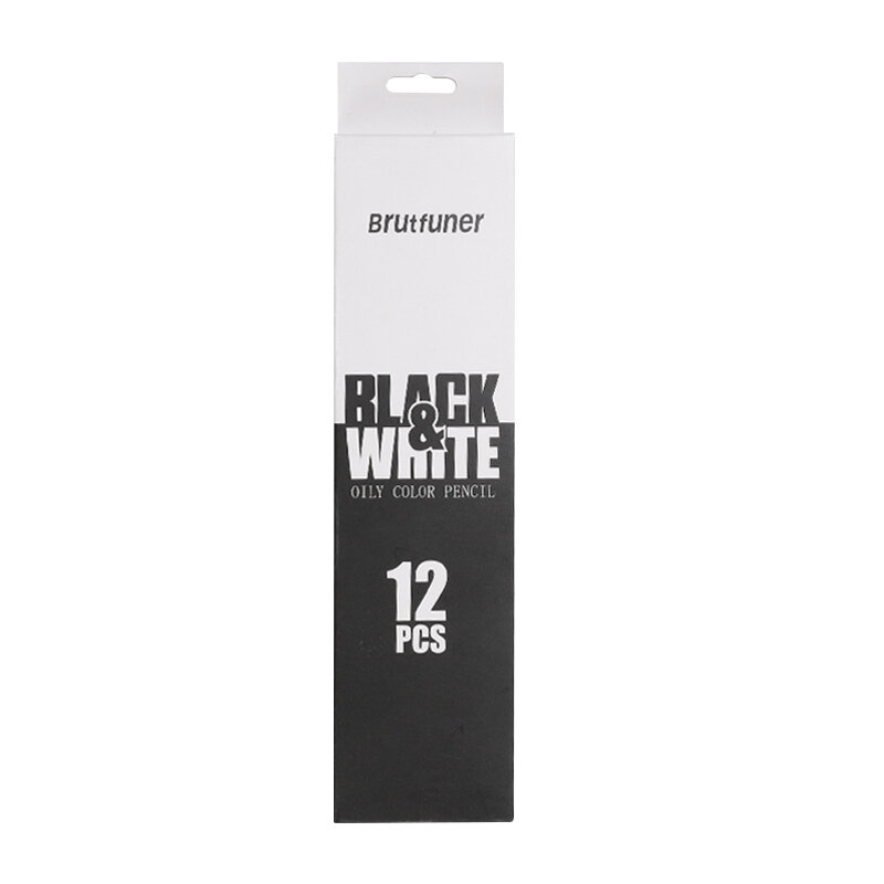 Brutfuner 12pc branco & preto lápis de cor óleo profissional lápis desenho conjunto esboço escola estudante arte suprimentos