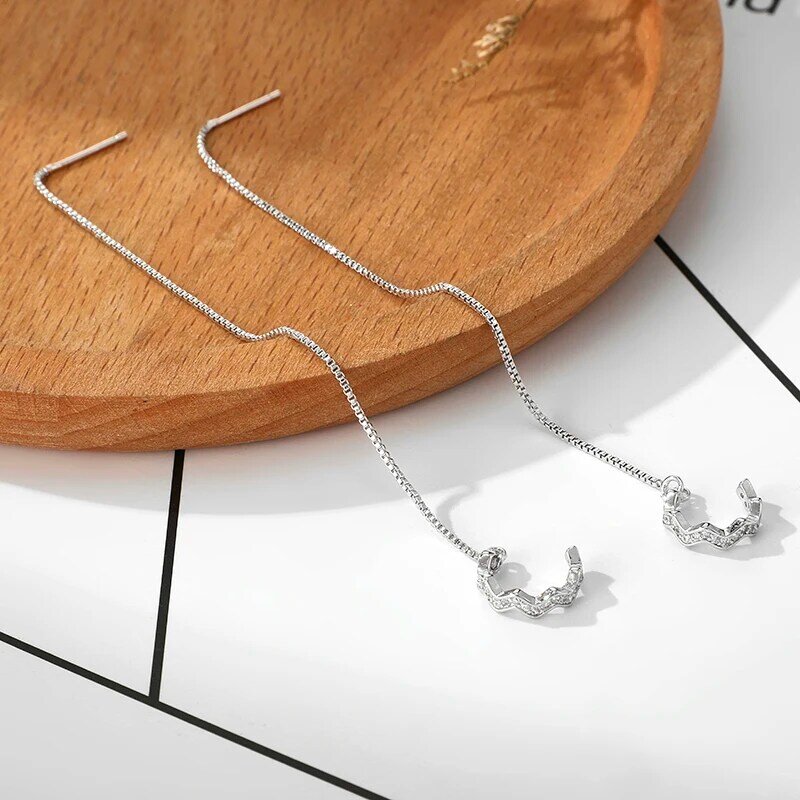 DW-brincos longos borla para mulheres, clipe de ouvido, zircão, brinco de linha de orelha, presente da jóia da moda 2024, 1 pc