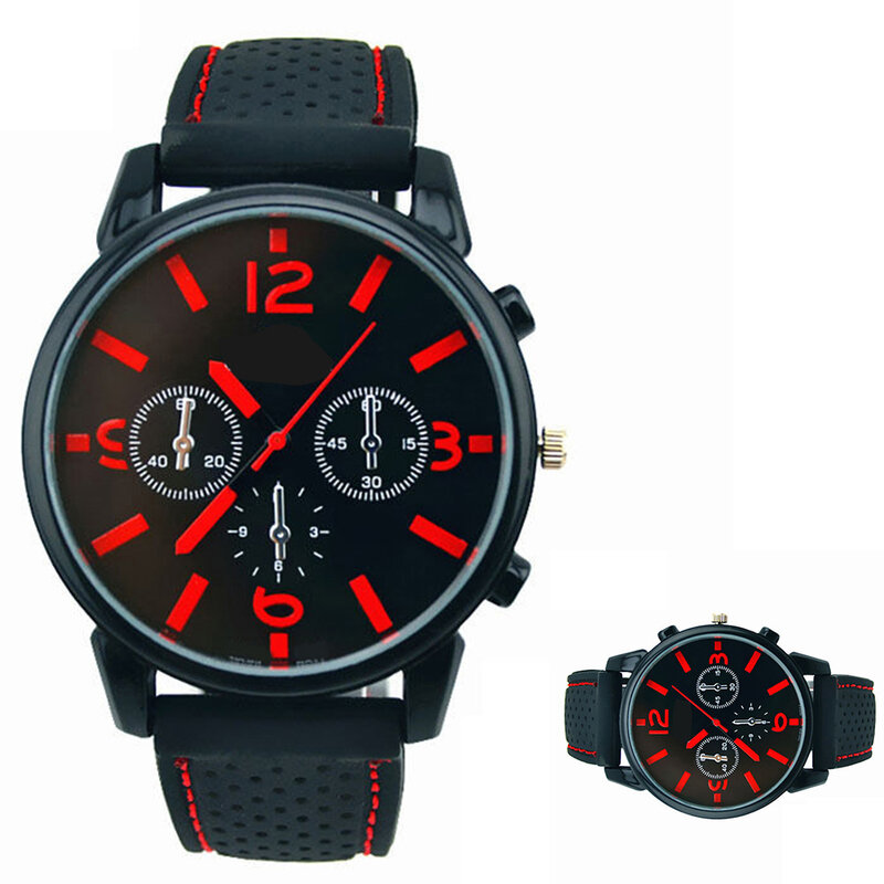 Men's Fashion Silicone Band Decorative Dail Analog Quartz Wrist Watch Mas-culino Fashion Men's Watch Large Dial Militarys