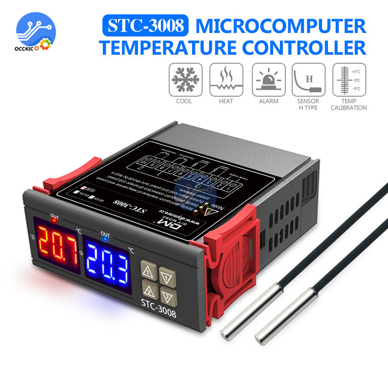 STC-1000 3000 3008 dupla led digital termostato controlador de temperatura dc 12v 24v ac 110v 220v aquecimento regulador de refrigeração