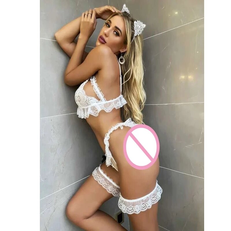 Sexy gato menina trajes cosplay katze uniforme lingerie pornô oco para fora diabo roupa interior flertar roupas sexuais sacanagem para mulher