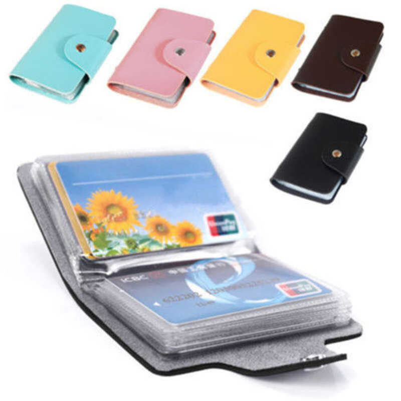 24 Card Slots Double Sided Plastic Card Holder Small Size Multicolor Business Pack Bus Card Bag Women Purses Men Wallet