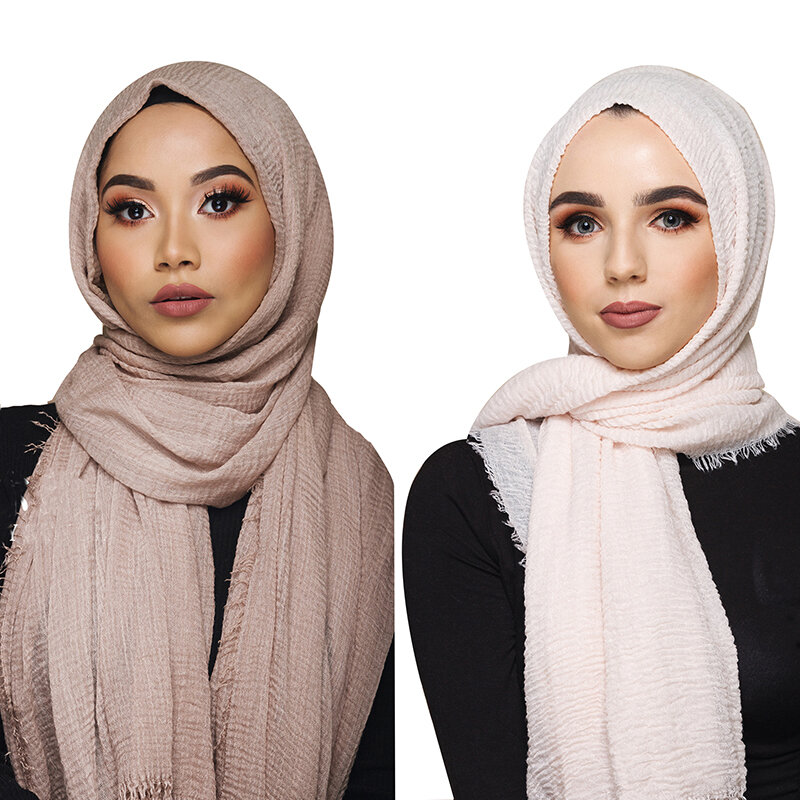 여성용 무슬림 주름 히잡 스카프, 부드러운 코튼 헤드 스카프, 이슬람 히잡 숄 및 랩, 도매 가격, 70x180cm