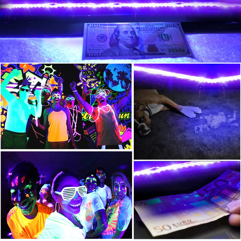 Tira de luces LED UV para DJ, cinta de cuerda resistente al agua, ultravioleta, USB, fluorescente, 5V, DC 2835, 0,5 M, 1M, 2M