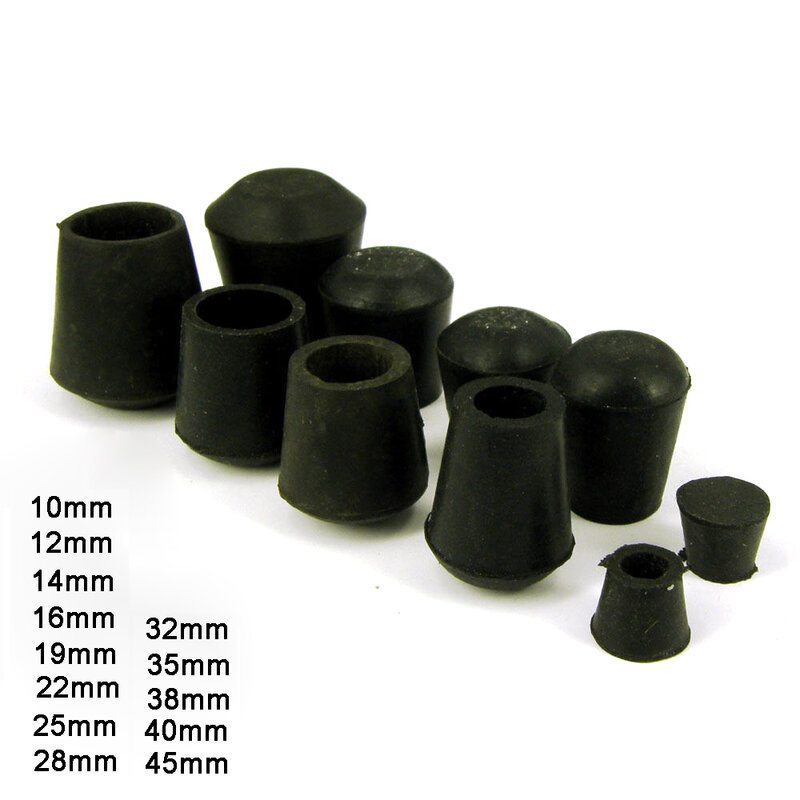Tapas de cubierta de extremo de tubo de barra de pies de mesa de silla de goma negra, 10 12 15 16 ~ 45mm, 2/10 piezas