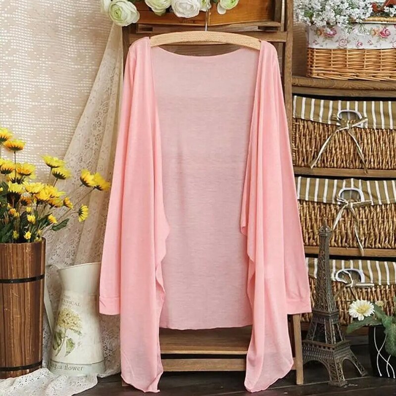 Women Summer Coat Long Thin Cardigan Modal Sun Protection Cover Up Blouse Tops