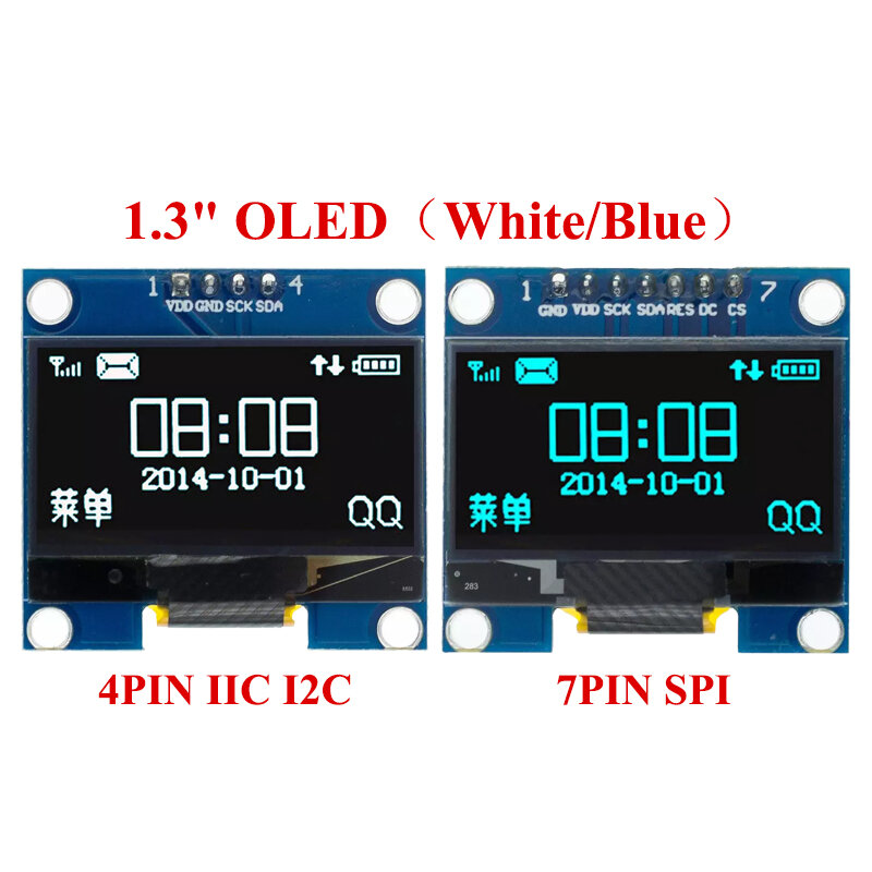 Módulo de exibição LED LCD OLED, 1, 3 Polegada, branco, azul, 128x64SPI, IIC, I2C, comunicar cores, 1,3"