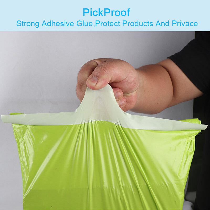 Embalagem auto-adesiva verde poly mailer, bolsa de plástico à prova d'água com fechamento de cola, armazenamento de transportadora, com 10 peças