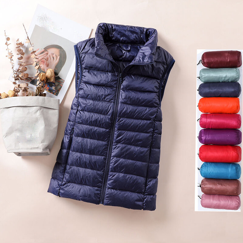 High-quality Women's White Duck Down Vest Sleeveless Jacket Winter Light and Warm Portable Windproof Woman Jacket Vest Ak551