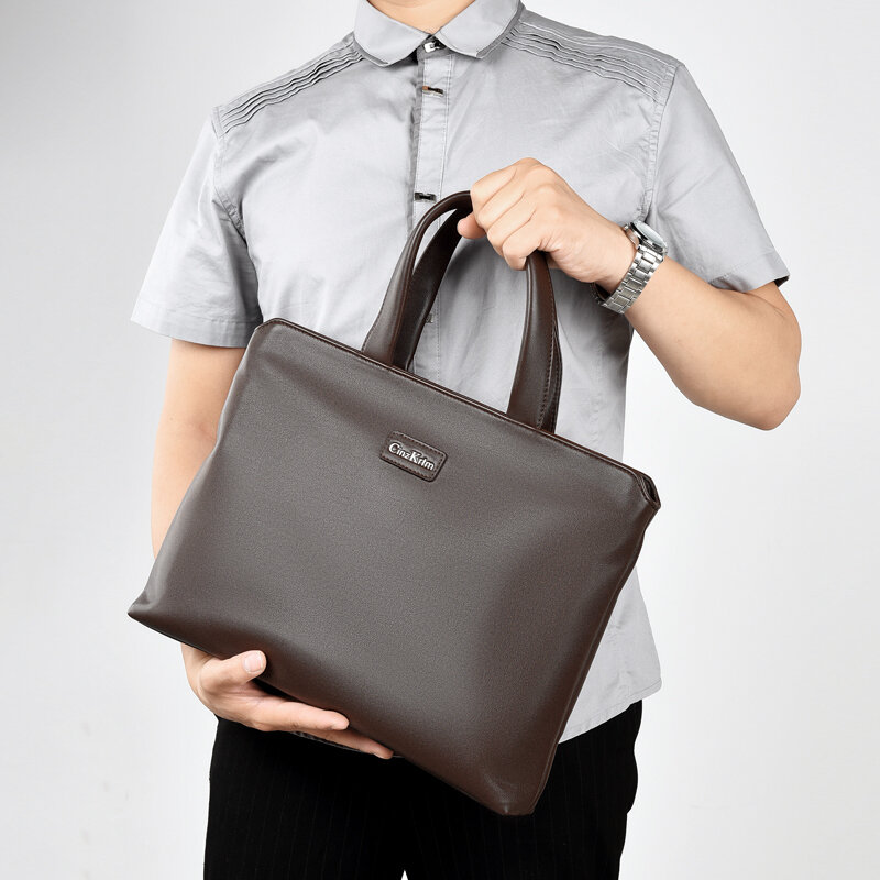 Teczka męska torba na ramię ze skóry PU 14 Cal torba na laptopa męska torba podróżna o dużej pojemności torebka, czarno-brązowa