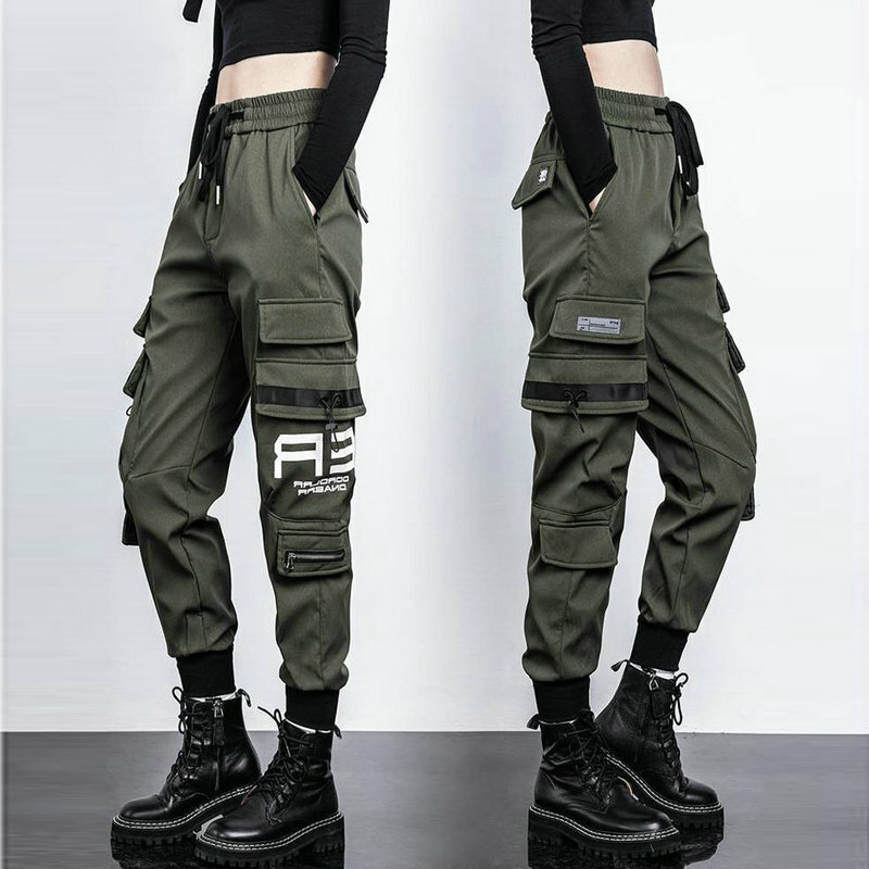 Брюки-карго женские с эластичным завышенным поясом, свободные штаны-багги с большими карманами, уличная одежда, тактические брюки-джоггеры высококачественный хип-хоп