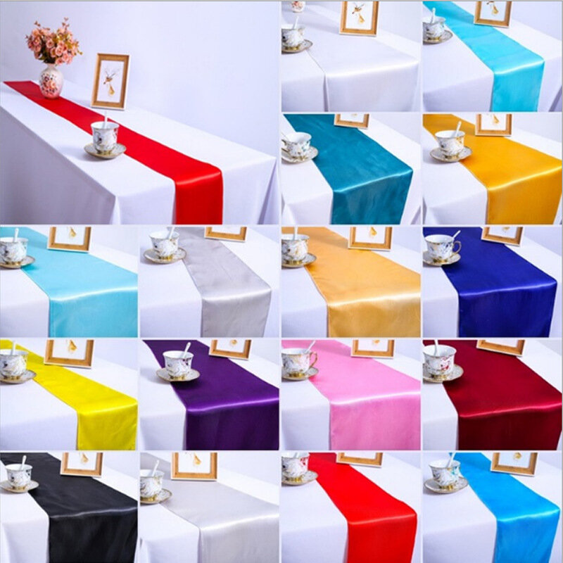 1pcs Solid Color Satin Table Runner Quality Table Cover For Home Wedding Banquet Festival Party Catering Hotel Table Decoration