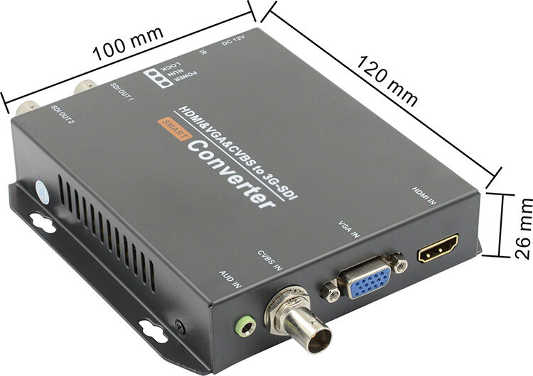 1080P HDMI VGA CVBS إلى SD/HD/3G SDI الفيديو تحويل CVBS إشارة PAL/NTSC HD-SDI يصل إلى 200m 3G-SDI يصل إلى 120m