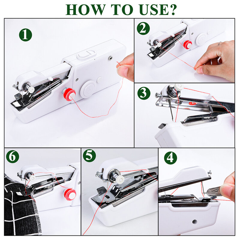 Portátil mini mão máquina de costura doméstica handheld máquina de costura ponto elétrico bordado conjunto para diy roupas stitchin