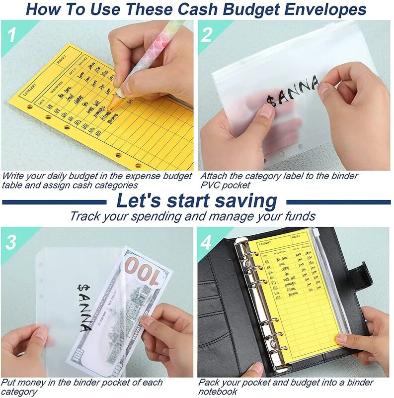 A6 Binder Budget Cash Envelope System Organizer,12 Patterns Budget  Envelopes,Storage Bag, Alphabet Stickers, for Money Planner
