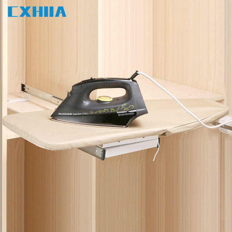 CXHIIA-alfombrilla de hierro oculta para guardarropa, tabla de planchar plegable con amortiguación, telescópica, giratoria, Push-Pull