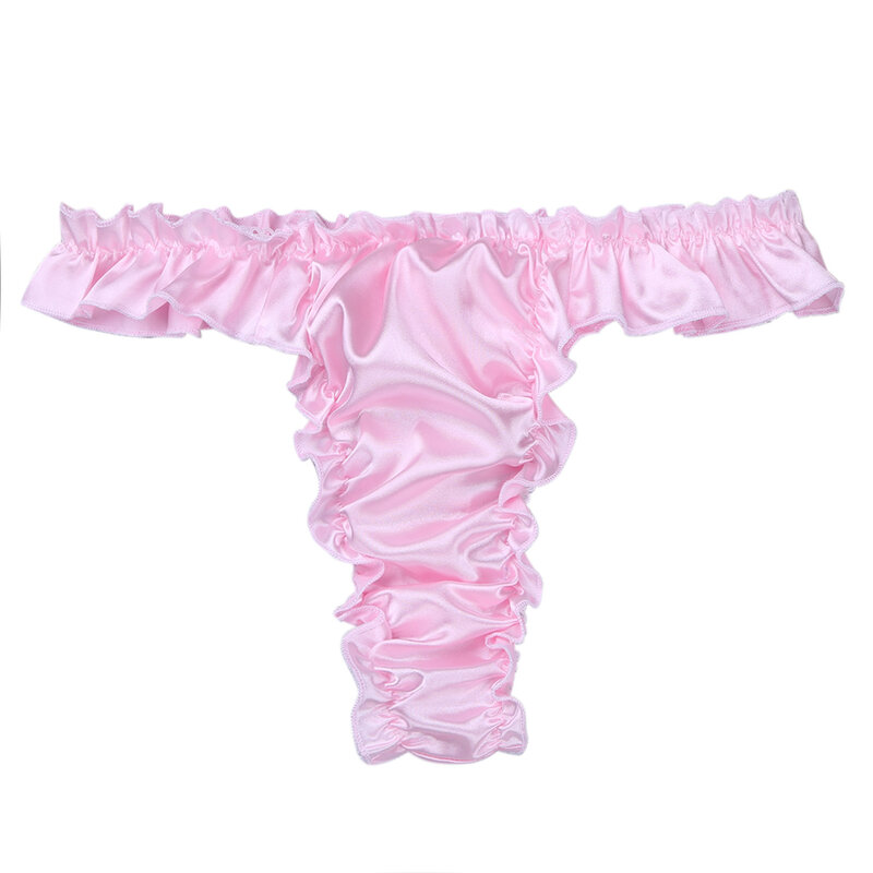 Men's Sissy Lingerie Sexy Briefs Gay Ruffled Frilly Satin Bikini G-strings Micro Thong Panties T-back Underpants Underwear