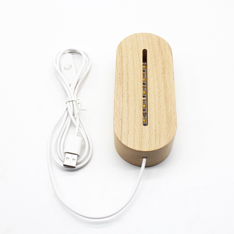 Socle en bois ovale lampe de Table Led avec interrupteur USB veilleuse moderne acrylique 3D Led support de lampe de nuit assemblé Base MJ928