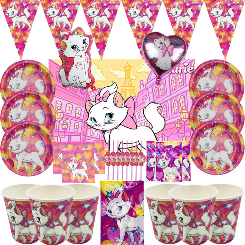 Assiettes, gobelets, assiettes, décorations de fête d'anniversaire, Disney, chat, dessins animés, fournitures de table jetables pour fête prénatale