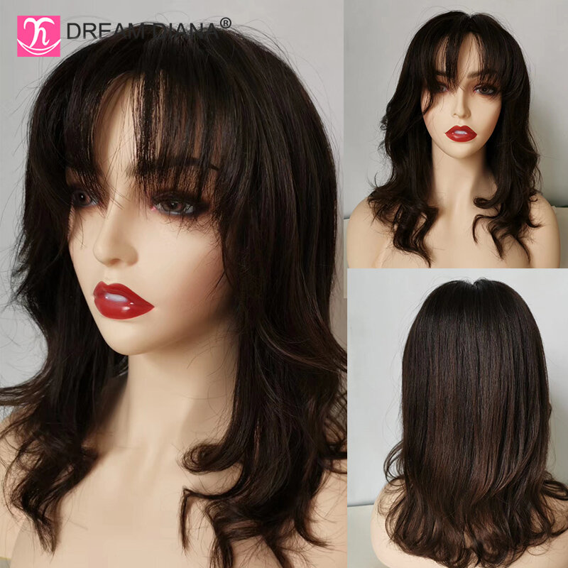 Парик из натуральных волос Dream Diana с челкой, 150 плотность, 13x4 предварительно отобранный парик из натуральных волос Remy Glueless