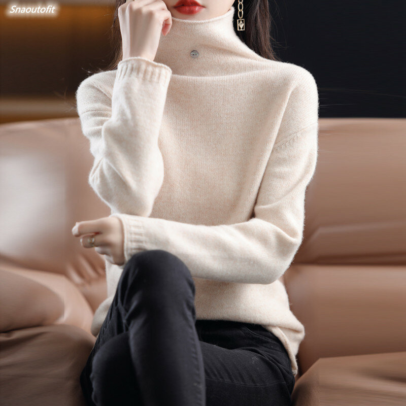 21 nuovo maglione dolcevita da donna autunno/inverno maglione di Cashmere Pullover coreano è ceroso morbido. Fondo in lana allentata All-Match S