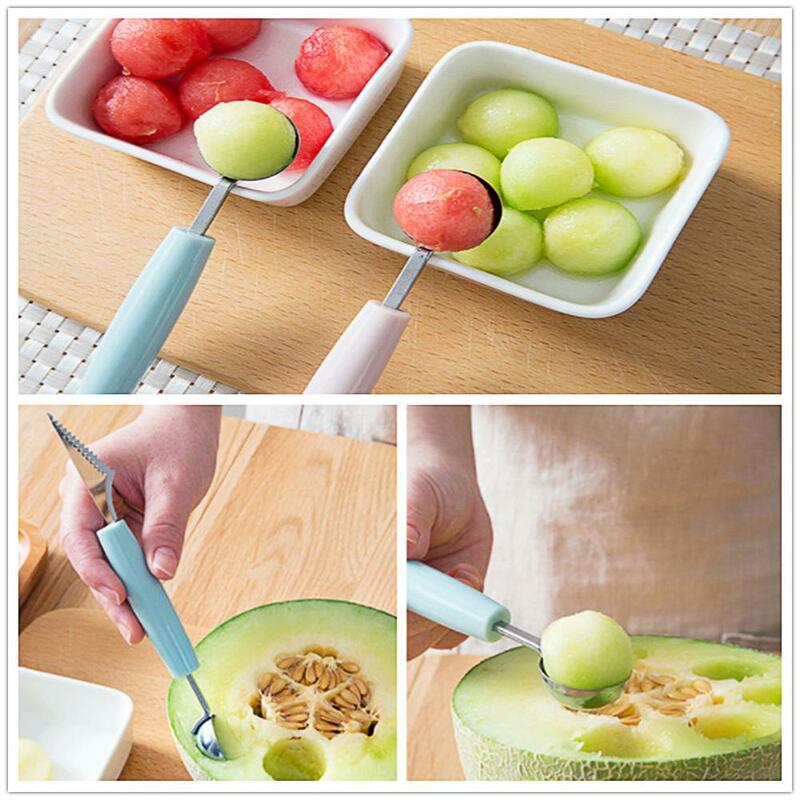 Cuchillo de acero inoxidable de doble cabeza para tallar fruta, sandía, helado, cucharas, cucharas, utensilios para el hogar, accesorios de cocina