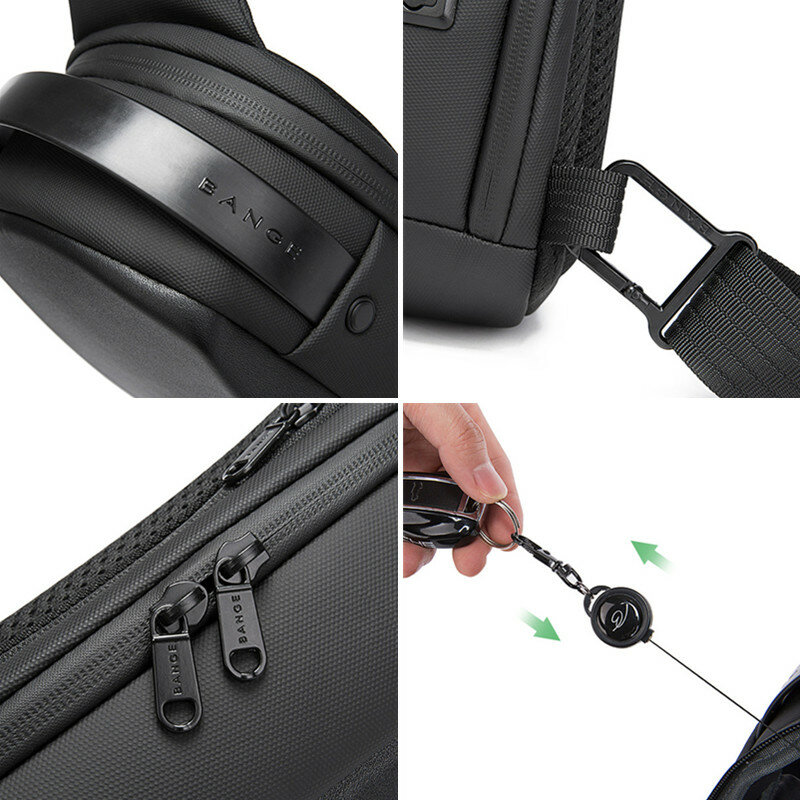 BANGE – sac à bandoulière multifonction USB pour homme, sacoche de poitrine en TPU, imperméable, pour voyage